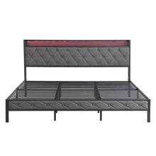 Load image into Gallery viewer, King Bed Frame with Storage Headboard, Charging Station and LED Lights, Upholstered Platform Bed with Heavy Metal Slats, No Box Spring Needed, Noise Free, Easy Assembly, Dark Gray
