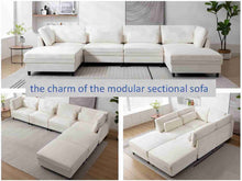 Load image into Gallery viewer, Oversized Modular Sectional Fabric Sofa Set with Waist Pillows, Extra Large U Shaped Couch with Reversible Chaise, 145 inch Long, 6 Seat Modular Sofa with  Ottamans
