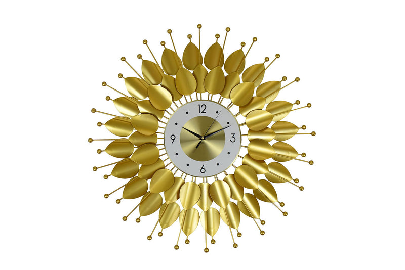 Silent Analog Floral Sunburst Wall Clock - Gold / White