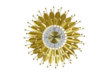 Load image into Gallery viewer, Silent Analog Floral Sunburst Wall Clock - Gold / White
