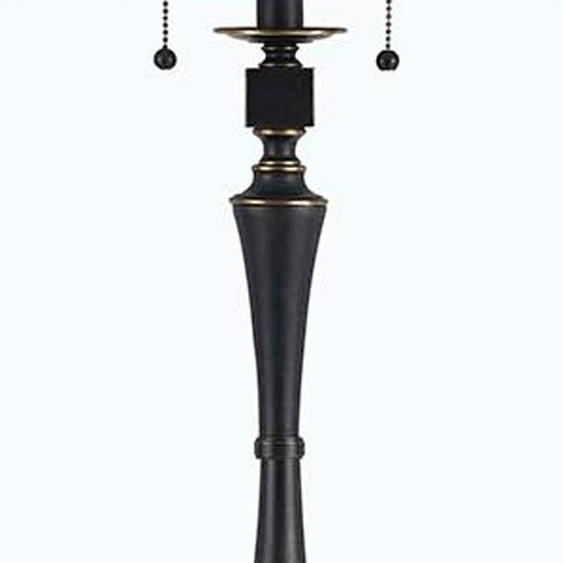 Two Light Traditional Shaped Floor Lamp With Brown Square Shade - Bronze
