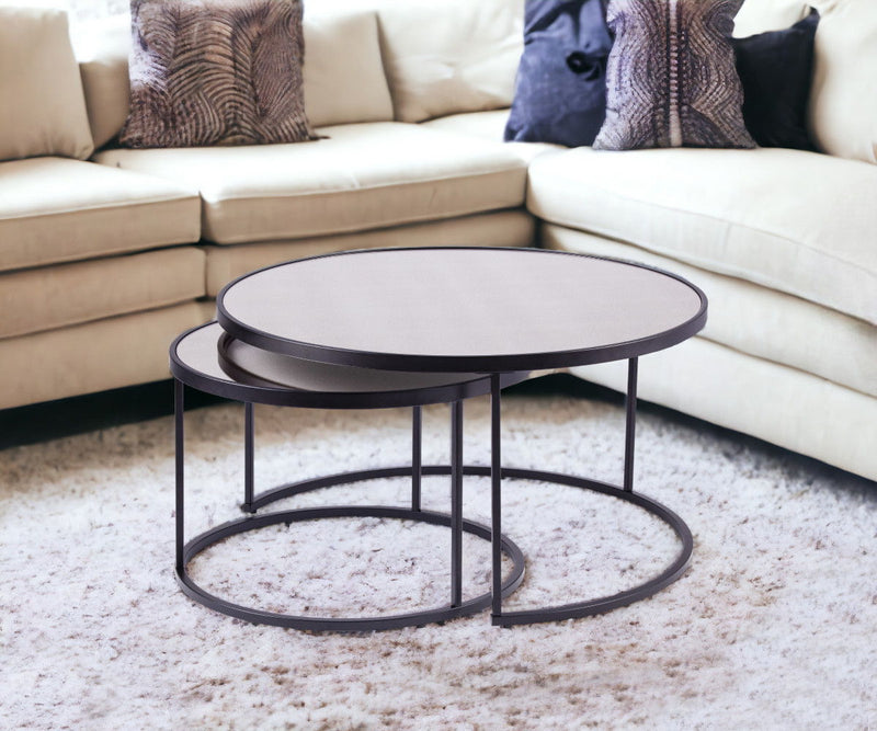 Mirrored Round Nested Coffee Table Set (Set of 2) - Black