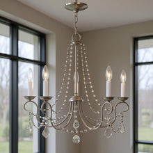 Load image into Gallery viewer, 23" Five Light Dimmable Chandelier With Shades - Pearl Silver / Nickel
