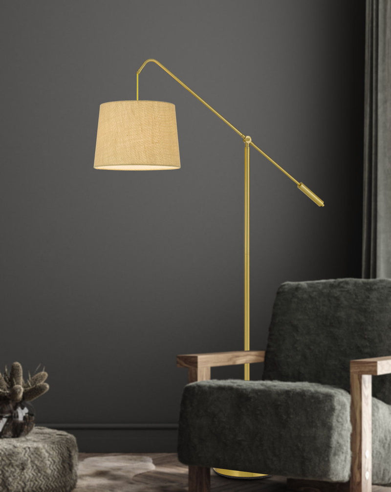 Adjustable Traditional Shaped Floor Lamp With Antiqued Brass Drum Shade - Brass