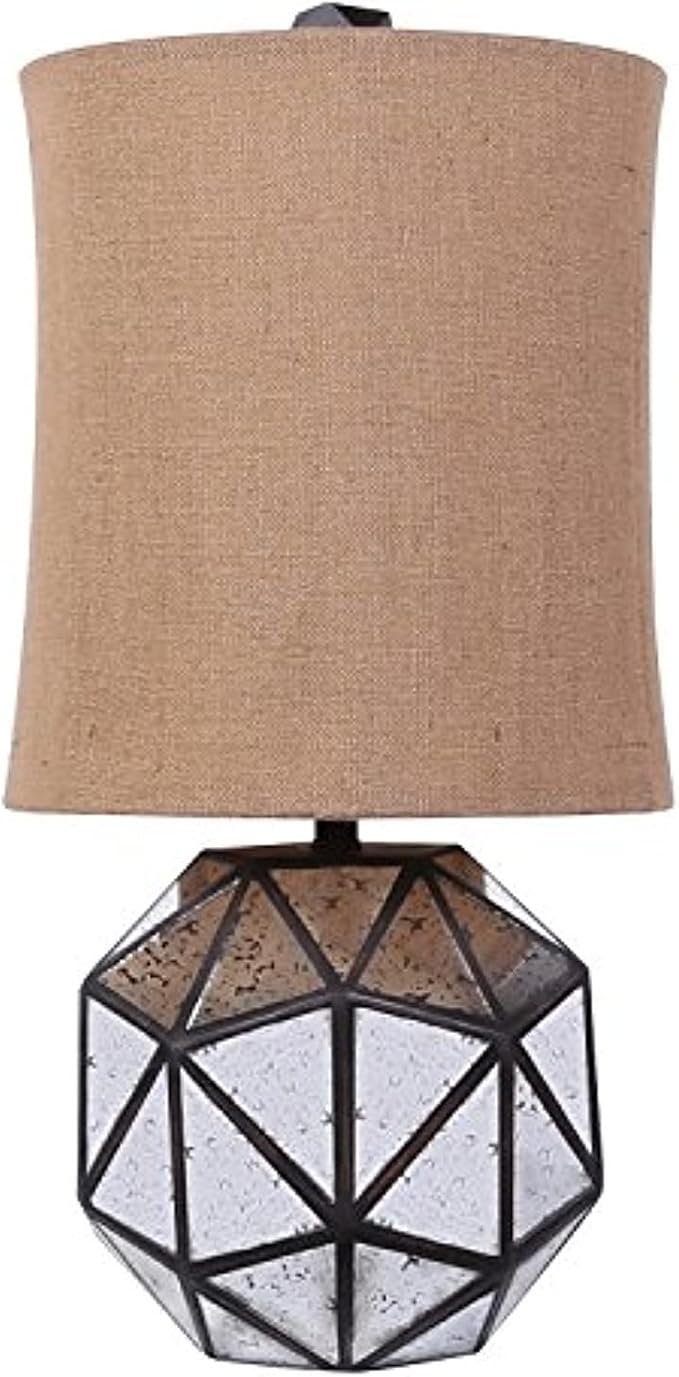 40" Geometric Table Lamp With Cylinder Shade - Beige / Silver