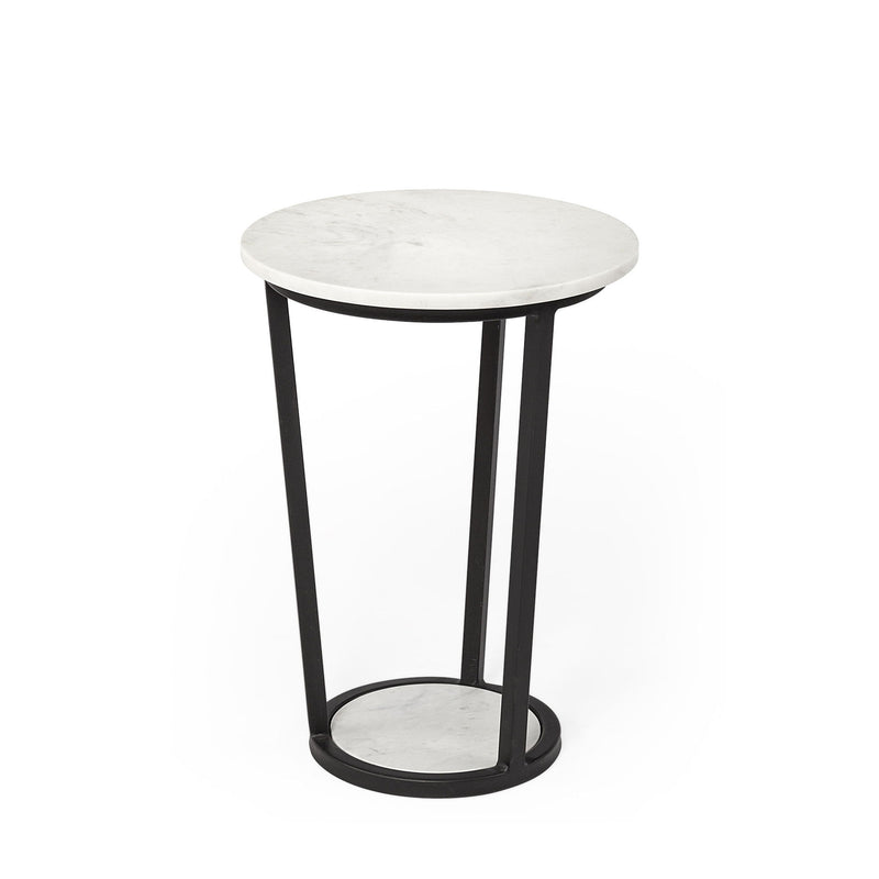 21" Marble Round End Table - Black And White