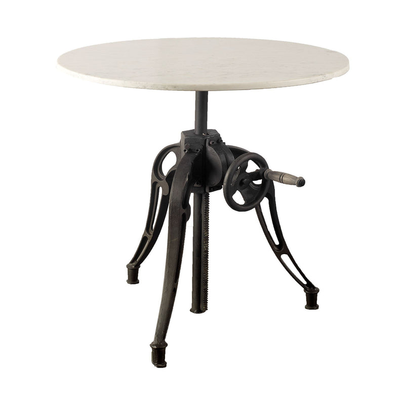 30" Rounded Marble And Metal Three Leg Base Dining Table - Black