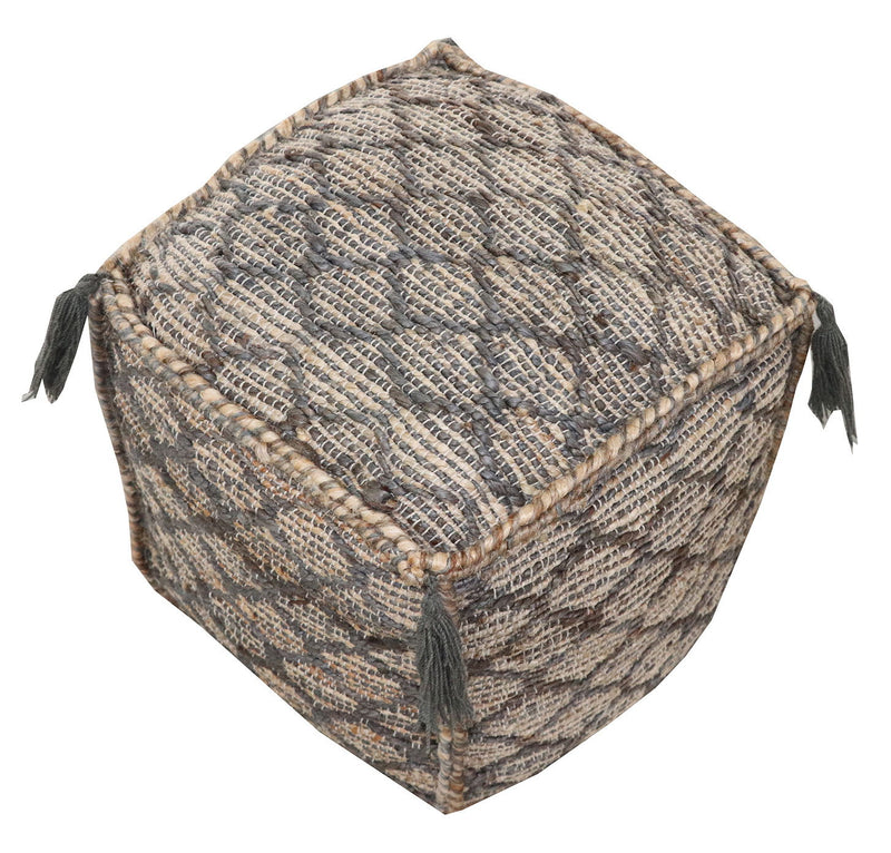 Jute Cube Trellis Pouf Ottoman - Natural Gray And Taupe