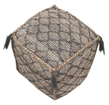 Load image into Gallery viewer, Jute Cube Trellis Pouf Ottoman - Natural Gray And Taupe
