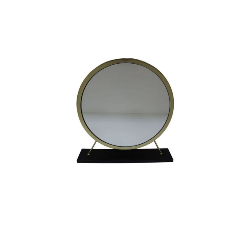 19" Round Framed Freestanding Mirror - Brass