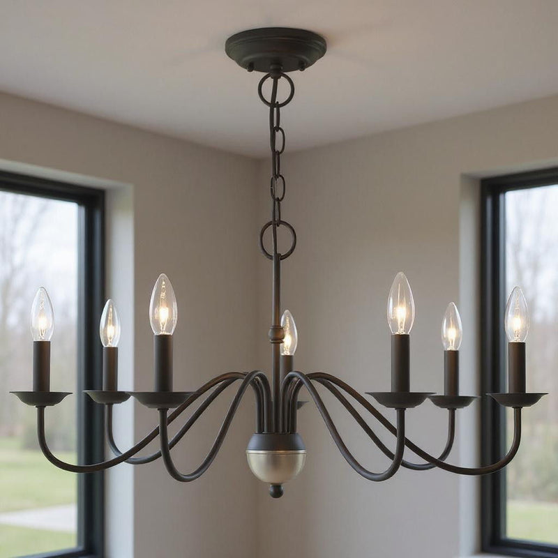 16" Seven Light Dimmable Chandelier With Shades - Black