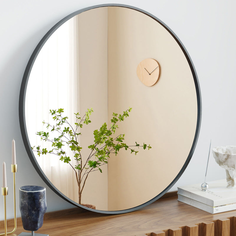 24" Aluminum Round Framed Accent Mirror - Black