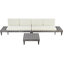 Load image into Gallery viewer, TOPMAX Outdoor 3-Piece Patio Furniture Set Solid Wood Sectional Sofa Set with Coffee Table Conversation Set with Side Table and Cushions, Grey+Beige
