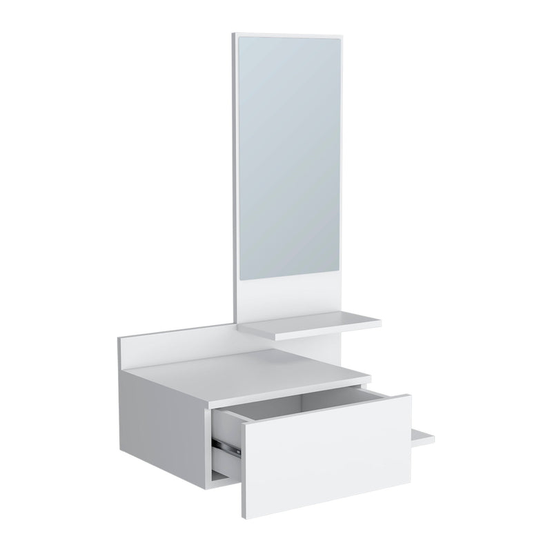 36" Wood Wall Mounted Accent Cabinet With Drawer And Mirror - Silver And White