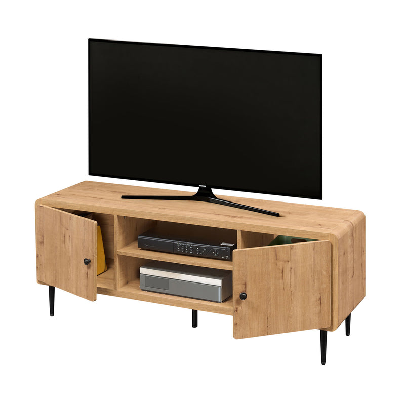 Wood Enclosed Open Storage TV Stand - Oak