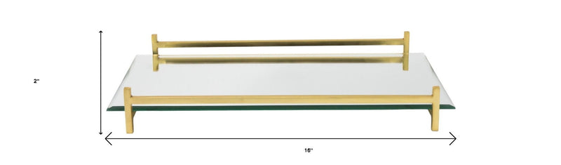 16" Mirror And Rectangular Glass Vanity Tray - Gold