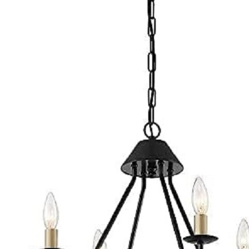 Candle Style Eight Light Metal Dimmable Chandelier - Black / Gold