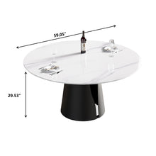 Load image into Gallery viewer, 59.05" Modern Artificial Stone Round Carbon Steel Base Dining Table - White / Black

