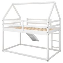 Load image into Gallery viewer, Twin Size Bunk House Bed with Slide and Ladder,White
