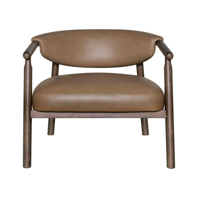 33" Faux Leather And Wood Arm Chair - Brown / Dark