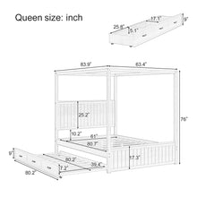 Load image into Gallery viewer, Queen Size Canopy Platform Bed With Trundle And 3 Storage Drawers, 4 Post, No Box Spring Needed - Natural
