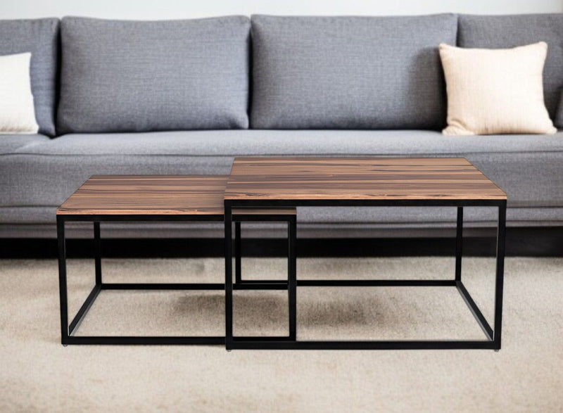 Solid Wood And Iron Square Coffee Table - Brown And Black