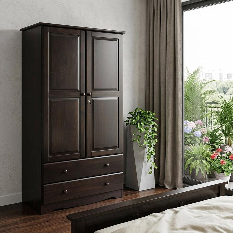 Solid Wood Two Door Two Drawer Combo Dresser - Dark Brown