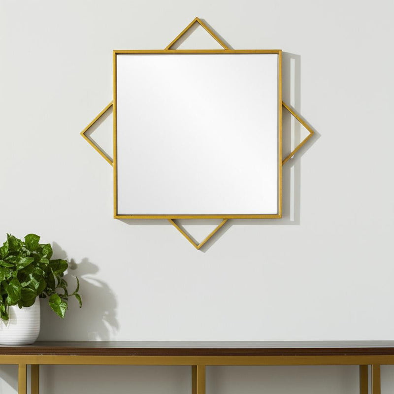 24" Metal Geo Square Accent Mirror - Gold