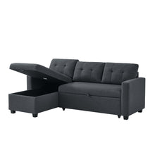 Load image into Gallery viewer, Upholstered Pull Out Sectional Sofa with Storage Chaise, Convertible Corner Couch, Dark Grey
