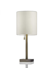 Load image into Gallery viewer, Antiqued Brass Metal Cylinder Table Lamp With Off Drum Shade - White
