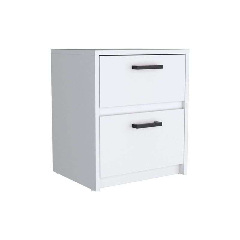 15.7" x 12.7" x 18.6" Two Drawer Faux Wood Nightstand - White