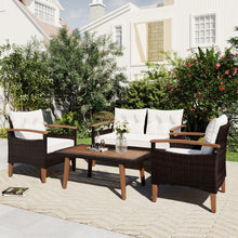 Load image into Gallery viewer, GO 4-Piece Garden Furniture,  Patio Seating Set, PE Rattan Outdoor Sofa Set, Wood Table and Legs, Brown and Beige
