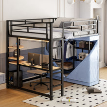 Load image into Gallery viewer, Loft Bed With Desk, Shelves, Power Outlet, LED Light And Wardrobe
