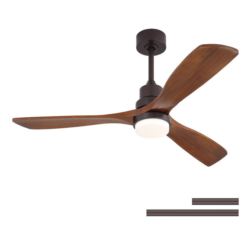 52" Ceiling Fan With LED Light, 3 Adjustable Color Temperatures, Reversible DC Motor For Living Room & Bedroom - Coffee