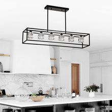 Load image into Gallery viewer, 6 Light Farmhouse Chandelier, Modern Industrial Linear Rectangular Crystal Pendant Light Cage Chandelier For Dining Room, Kitchen Island, Bar, Long Table, G9*6 Bulbs Included - Matte Black
