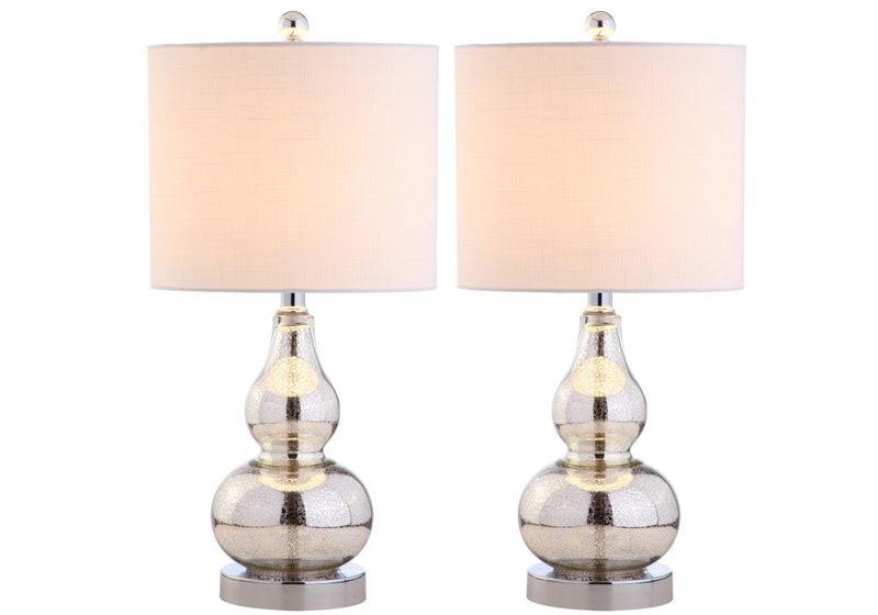 21" Gourd Table Lamps With Drum Shades (Set of 2) - Silver