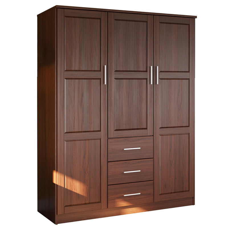 Solid Wood Three Door Three Drawer Combo Dresser - Coffee