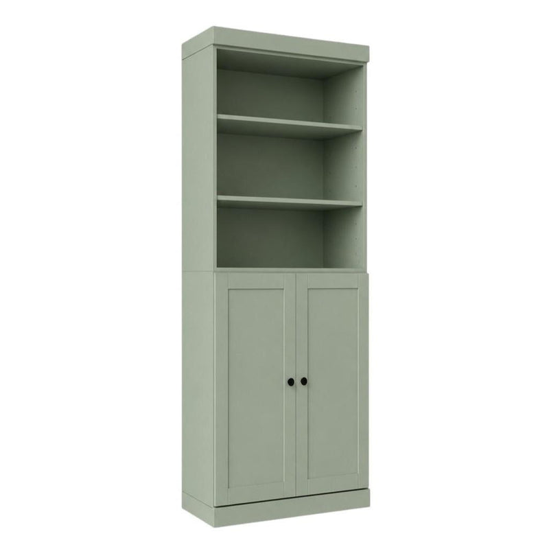 Solid Wood Adjustable Six Tier Library Bookcase With Two Doors (745626) - Sage