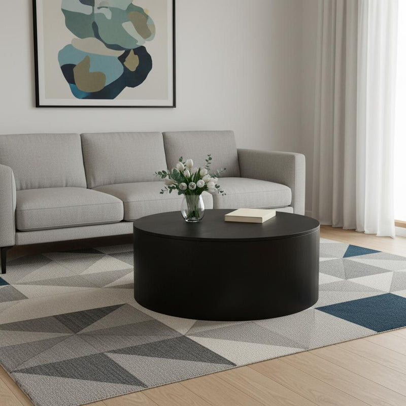 36" Solid Wood Round Solid Coffee Table - Black