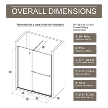 Load image into Gallery viewer, Glass Shower Door, Shower Sliding Door Walk In Shower Screen Dual Usage, 1 / 4" Thick Glass Panel With Stainless Steel Handle, Supporting Bar - Black
