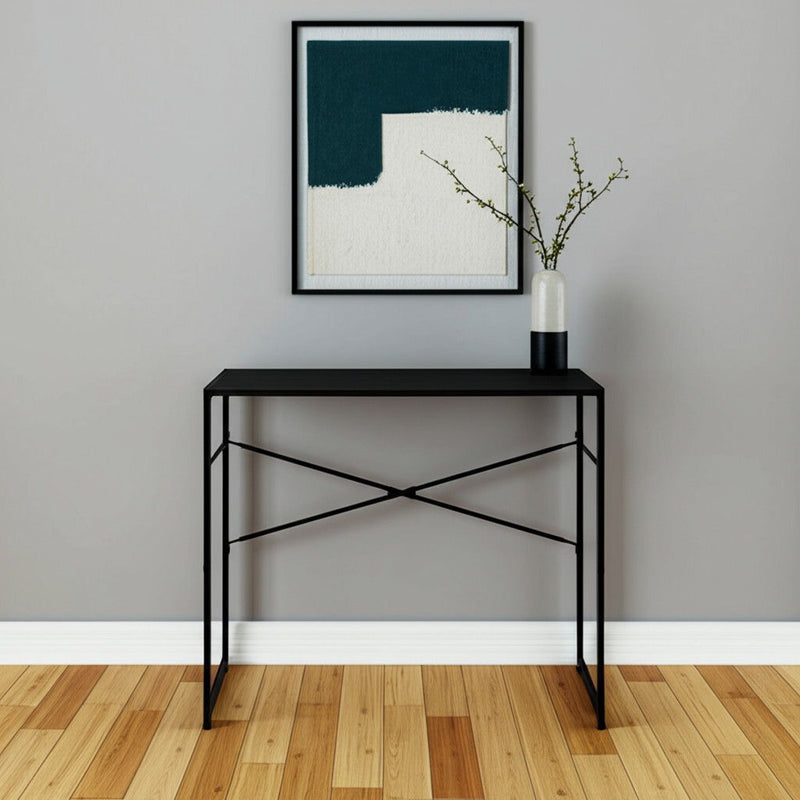 39" Wood And Metal H-Shape Computer Desk - Black