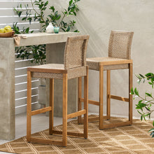 Load image into Gallery viewer, Outdoor Barstool With Rattan Wicker Top (Set of 2) - Brown
