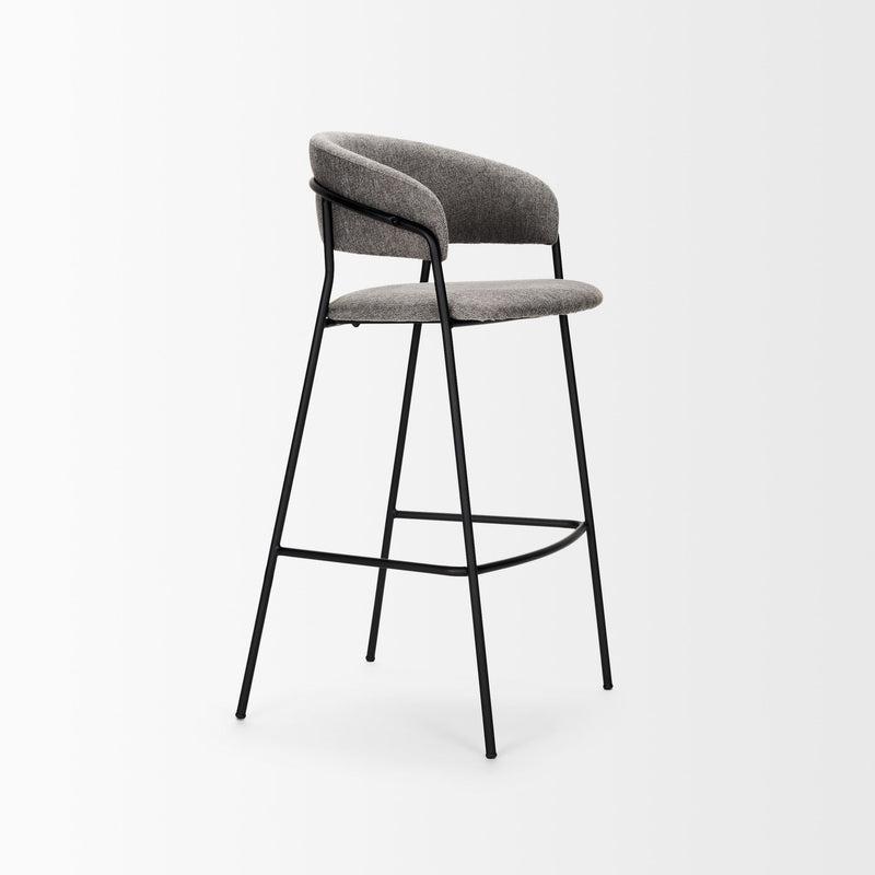 Fabric And Metal Bar Height Bar Chair - Gray / Black