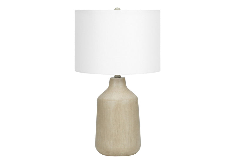 Concrete Urn Table Lamp With Ivory Drum Shade - Beige