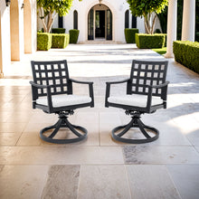 Load image into Gallery viewer, Modern Classic Outdoor Dining Swivel Rockers With Sunbrella Cushion, Lattice Design, Weather Resistant Frame (Set of 2) - Ember Black
