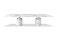 Load image into Gallery viewer, 120" Marble Double Pedestal Base Dining Table - White
