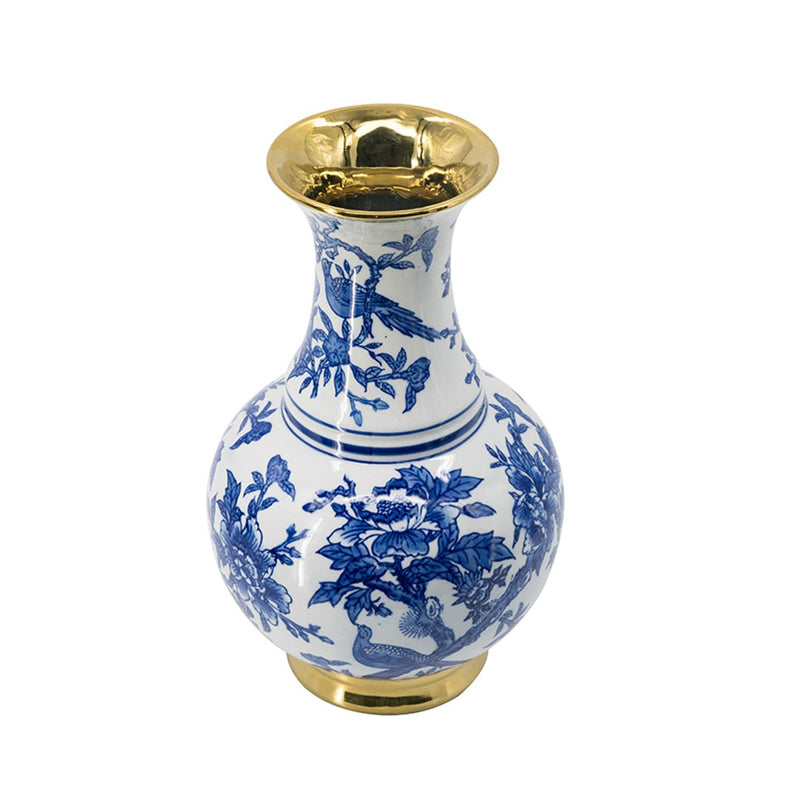 Chinoiserie Floral Porcelain Table Vase (574256) - Blue / Gold / White