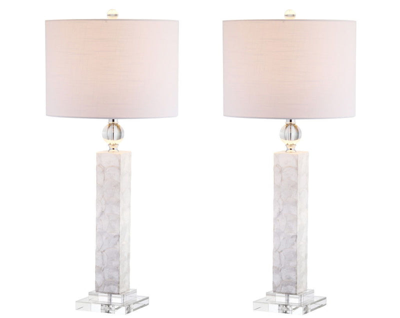 Novelty Table Lamps With Drum Shades (Set of 2) - Clear / White