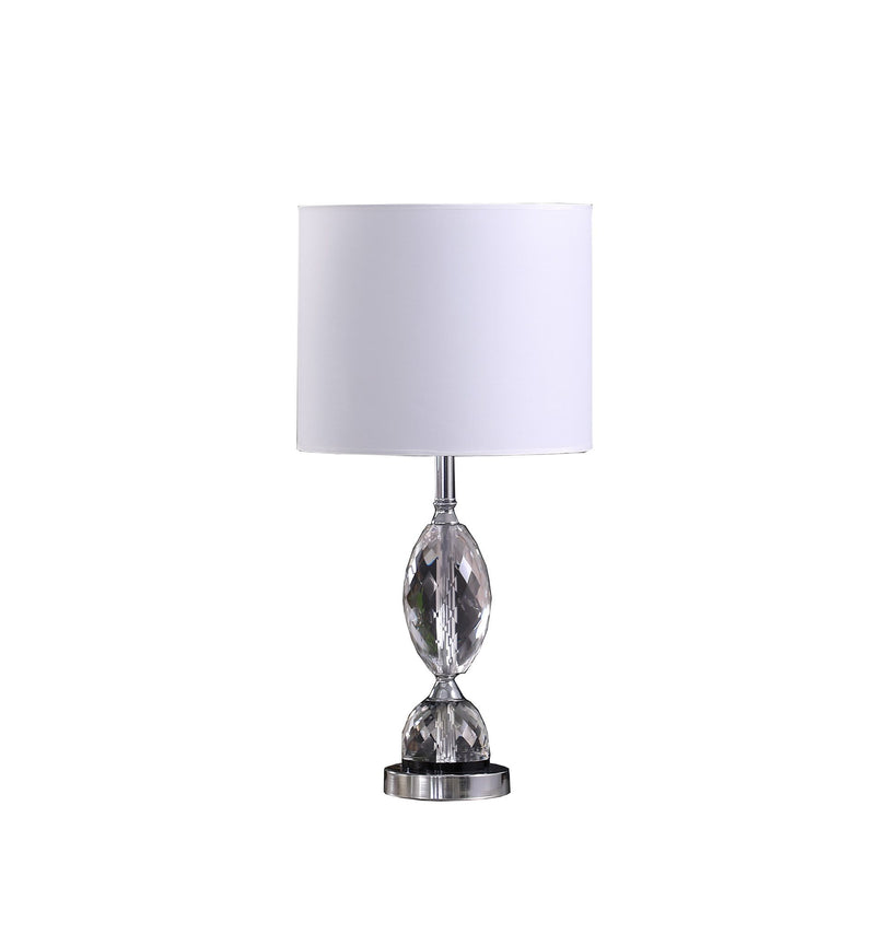 Crystal Standard Table Lamp With White Shade - Silver