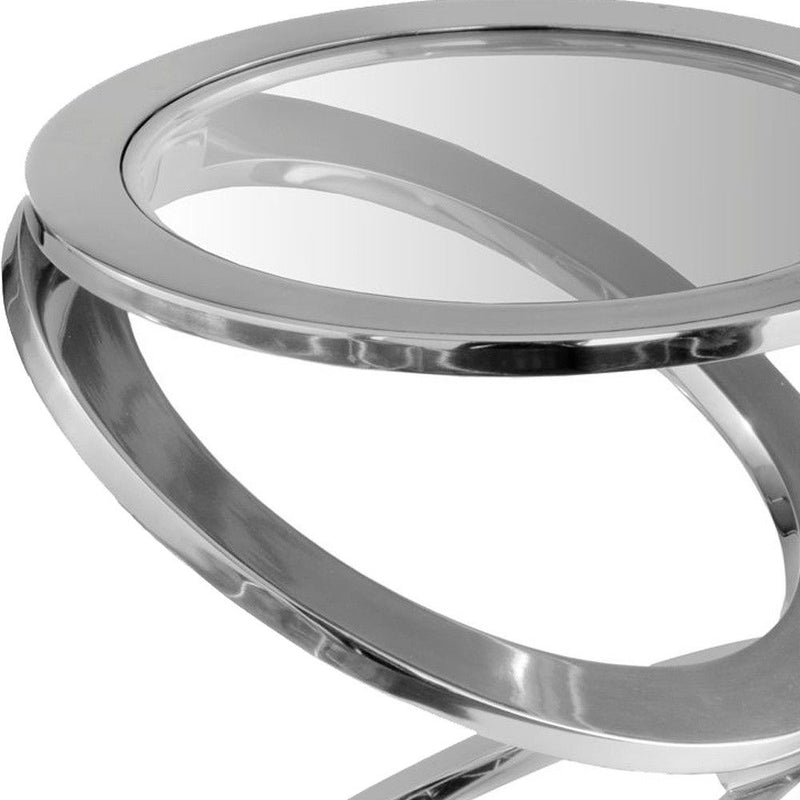 Glass Round End Table - Silver